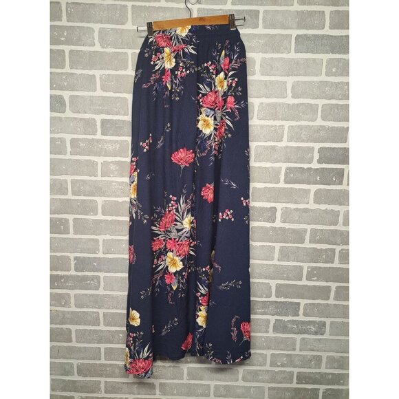 Torrid Womens Navy Floral Waist Elastic Tassel Maxi Skirt - Picture 2 of 7
